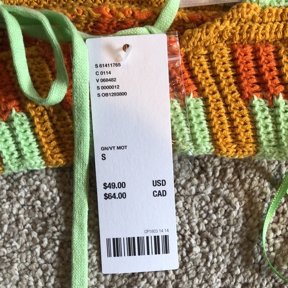 NWT Urban Outfitters crochet halter top open back adjustable tie mint and orange - Picture 4 of 8